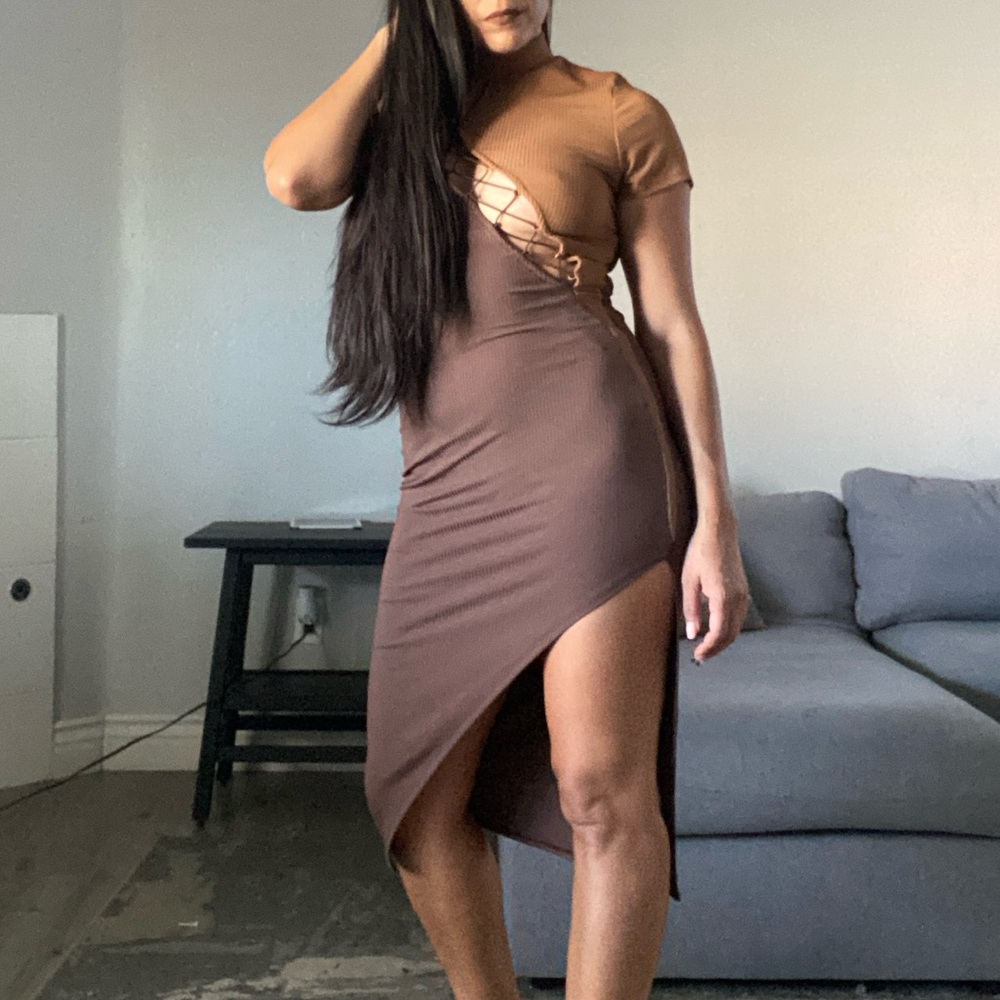 Urban Outfitters Asymmetrical Brown and Tan Dress